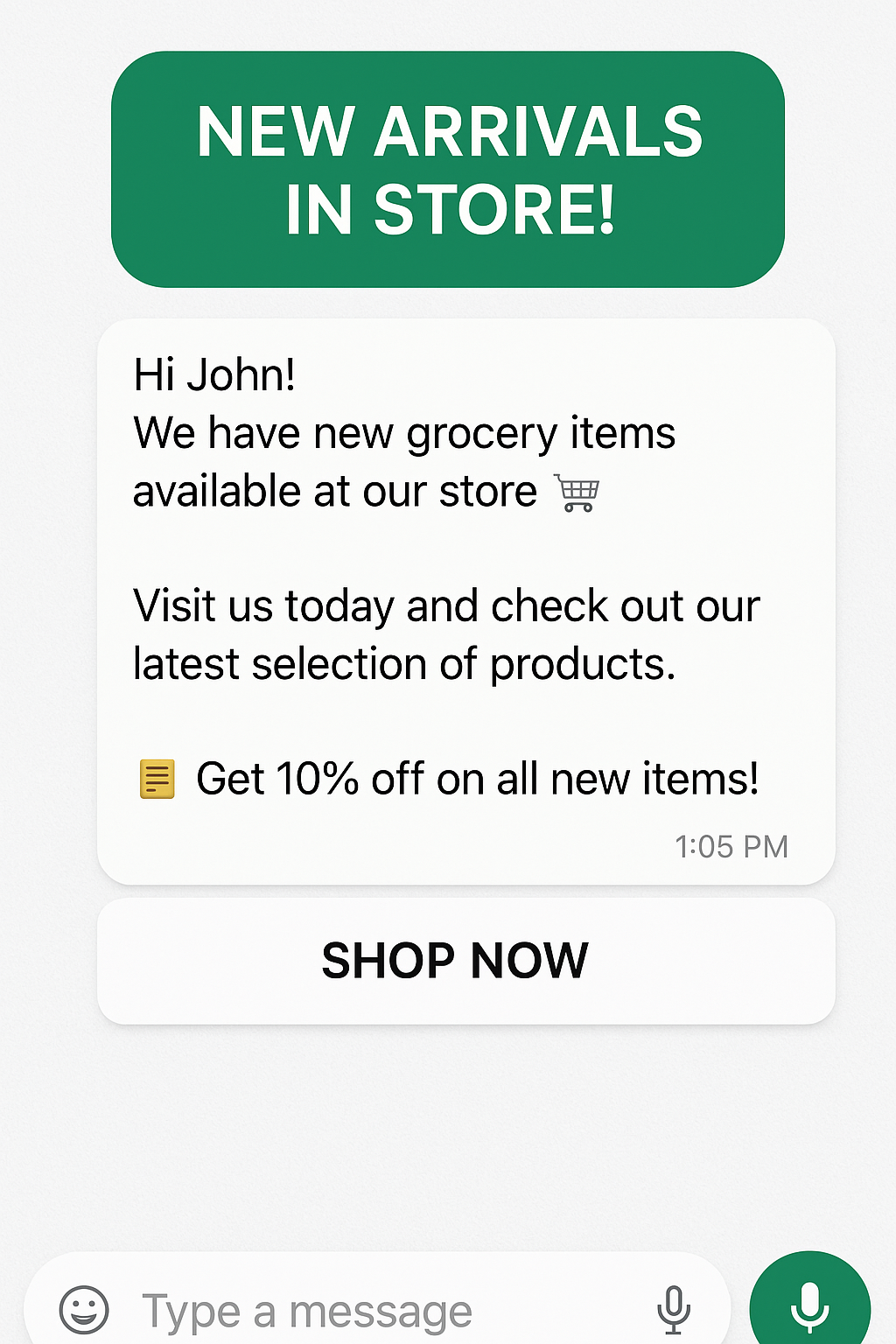 WhatsApp message template for offline grocery store